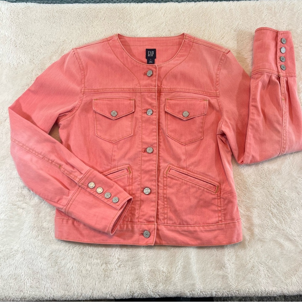 Gap Distressed Coral Color Jean Jacket Size Medium